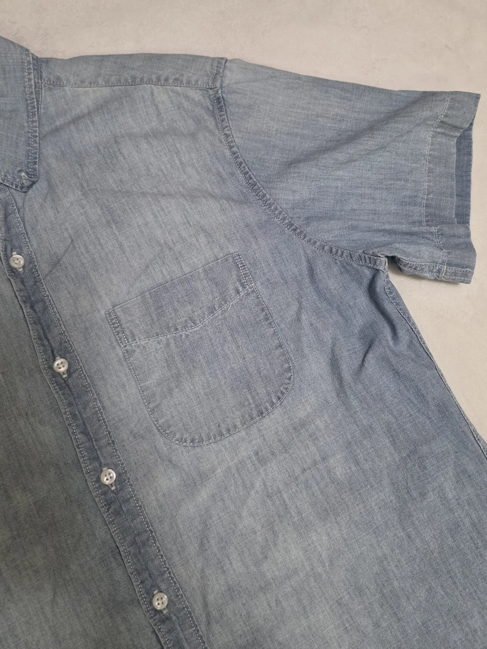 J.Crew Jeans Classic Fit Chambray Denim Short Sleeve Shirt Mens Medium Blue
